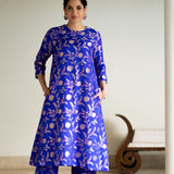 Blue Dainty Floral Jaal Brocade Kurta Set