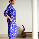 Blue Dainty Floral Jaal Brocade Kurta Set