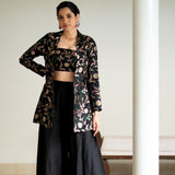 Black brocade jacket crop top fusion set