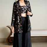 Black brocade jacket crop top fusion set