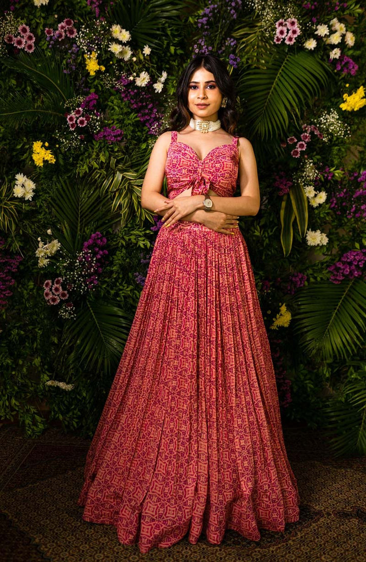 Pink Printed Lehenga Set