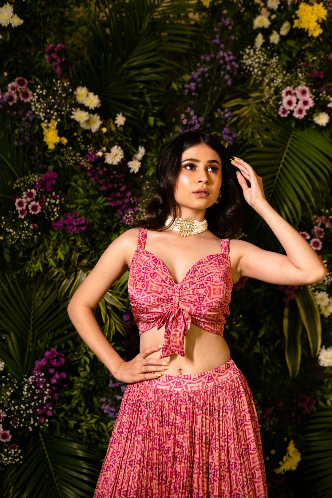 Pink Printed Lehenga Set