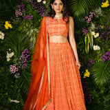 Orange Printed Lehenga Set