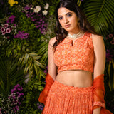 Orange Printed Lehenga Set