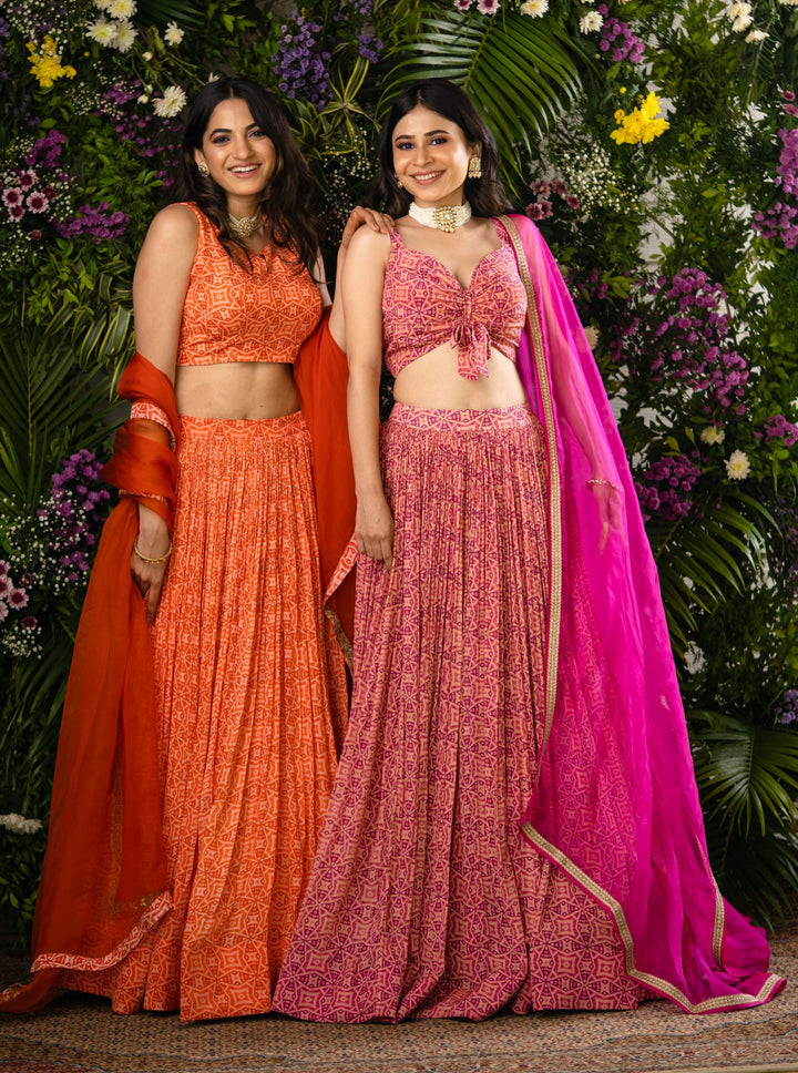 Pink Printed Lehenga Set