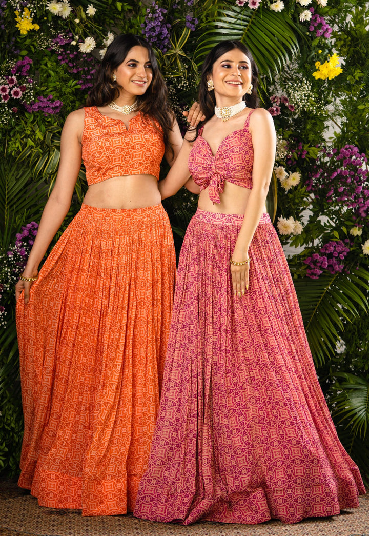 Pink Printed Lehenga Set