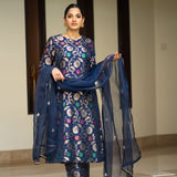 Blue Floral Jaal Brocade Kurta Set