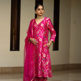 Pink Floral Jaal Brocade Kurta Set