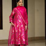 Pink Floral Jaal Brocade Kurta Set