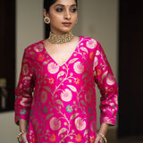 Pink Floral Jaal Brocade Kurta Set