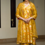 Yellow Floral Jaal Brocade Kurta Set