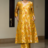 Yellow Floral Jaal Brocade Kurta Set