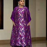 Purple Floral Jaal Brocade Kurta Set