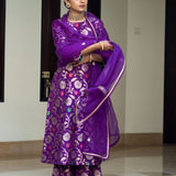 Purple Floral Jaal Brocade Kurta Set