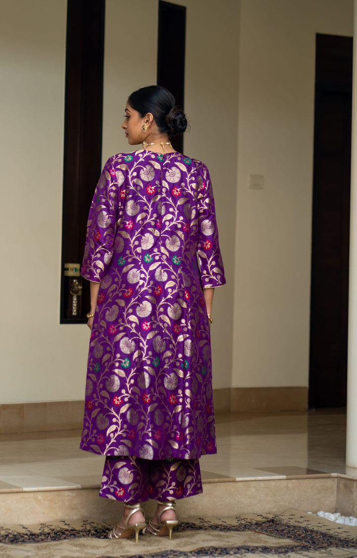 Purple Floral Jaal Brocade Kurta Set