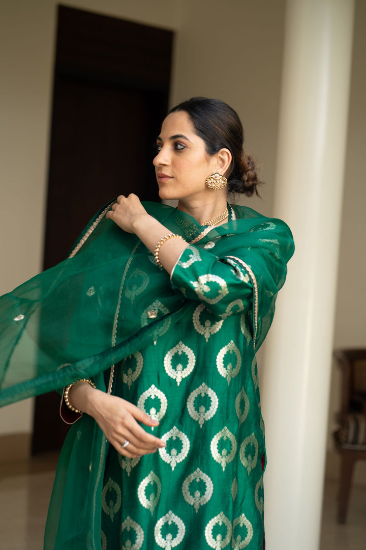Green Brocade Kurta Set