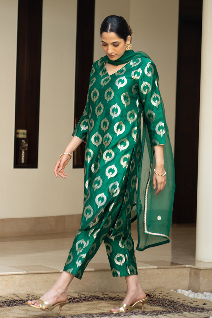 Green Brocade Kurta Set