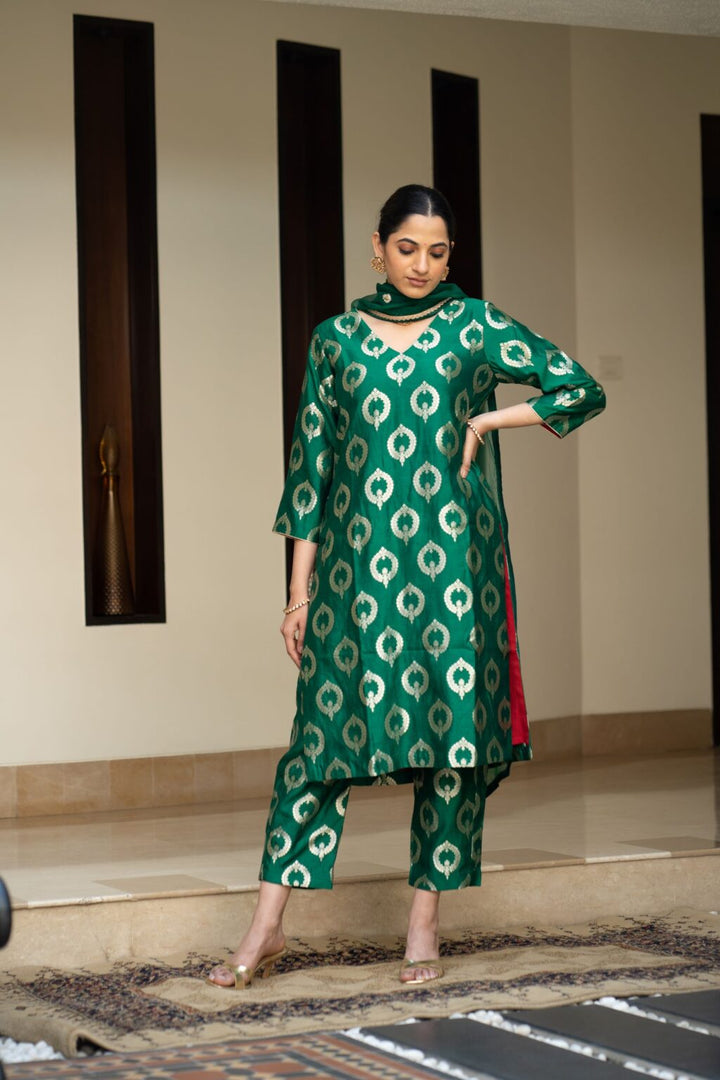 Green Brocade Kurta Set
