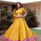 Yellow Brocade Jaal Lehenga Set