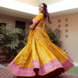 Yellow Brocade Jaal Lehenga Set