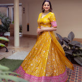 Yellow Brocade Jaal Lehenga Set