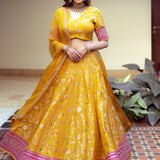 Yellow Brocade Jaal Lehenga Set