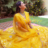 Yellow Brocade Jaal Lehenga Set