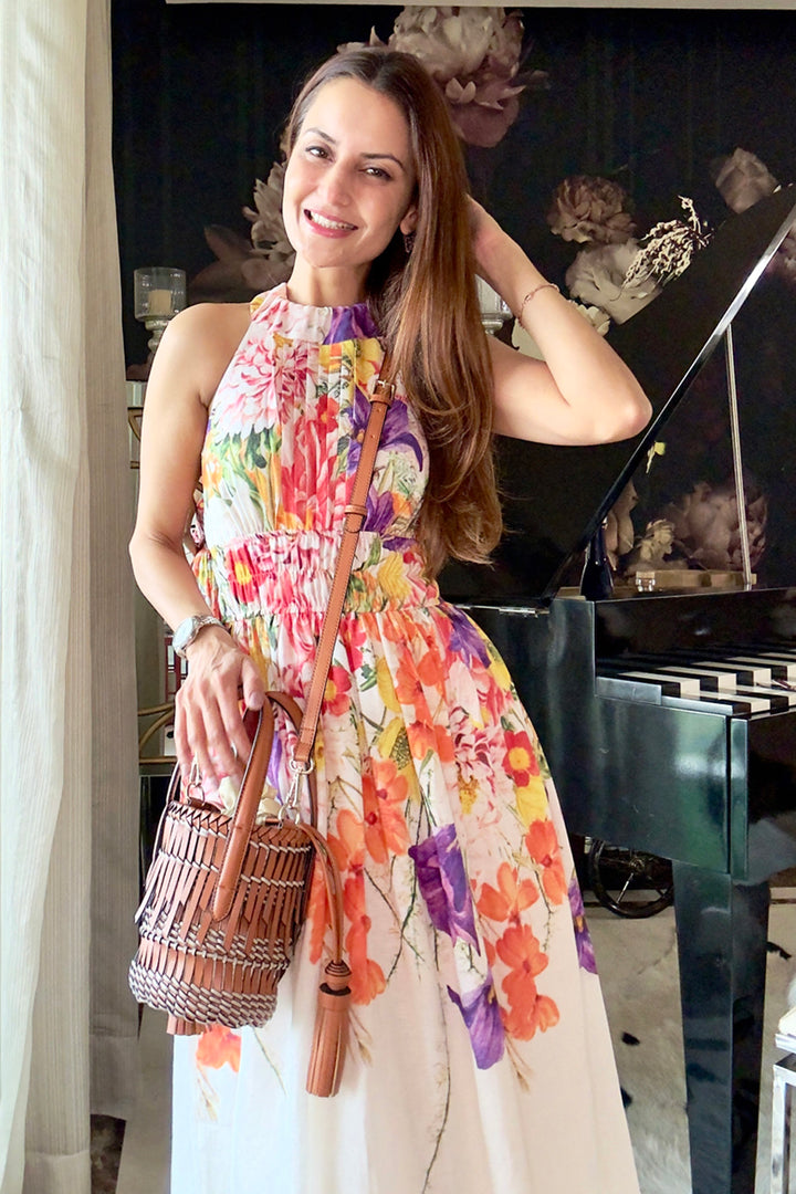 Deepti Solanki In Our Ivory Isla Halter Floral Linen Dress