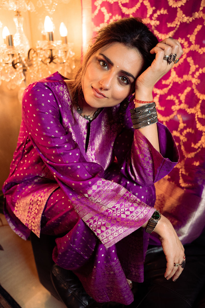 Ridhi Dogra In Our Sitara-Dotted Silk Kurta Set (Purple)