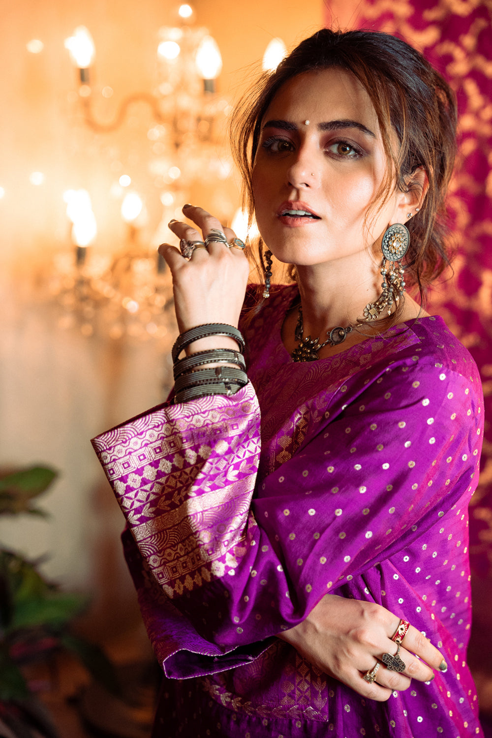 Ridhi Dogra In Our Sitara-Dotted Silk Kurta Set (Purple)