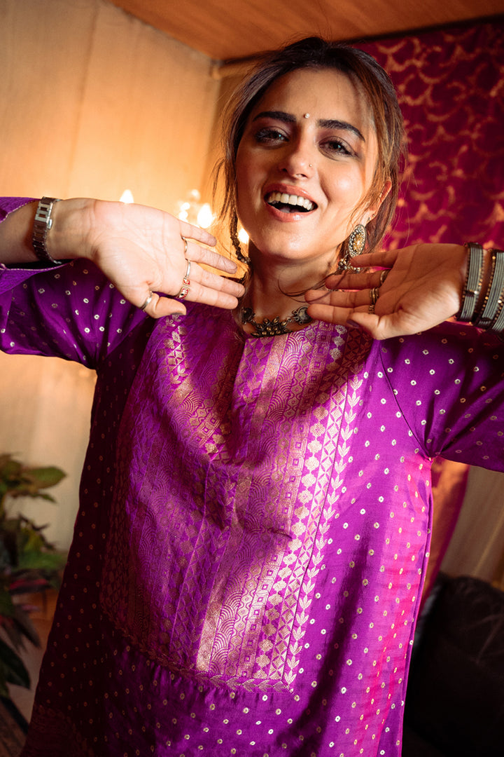 Ridhi Dogra In Our Sitara-Dotted Silk Kurta Set (Purple)