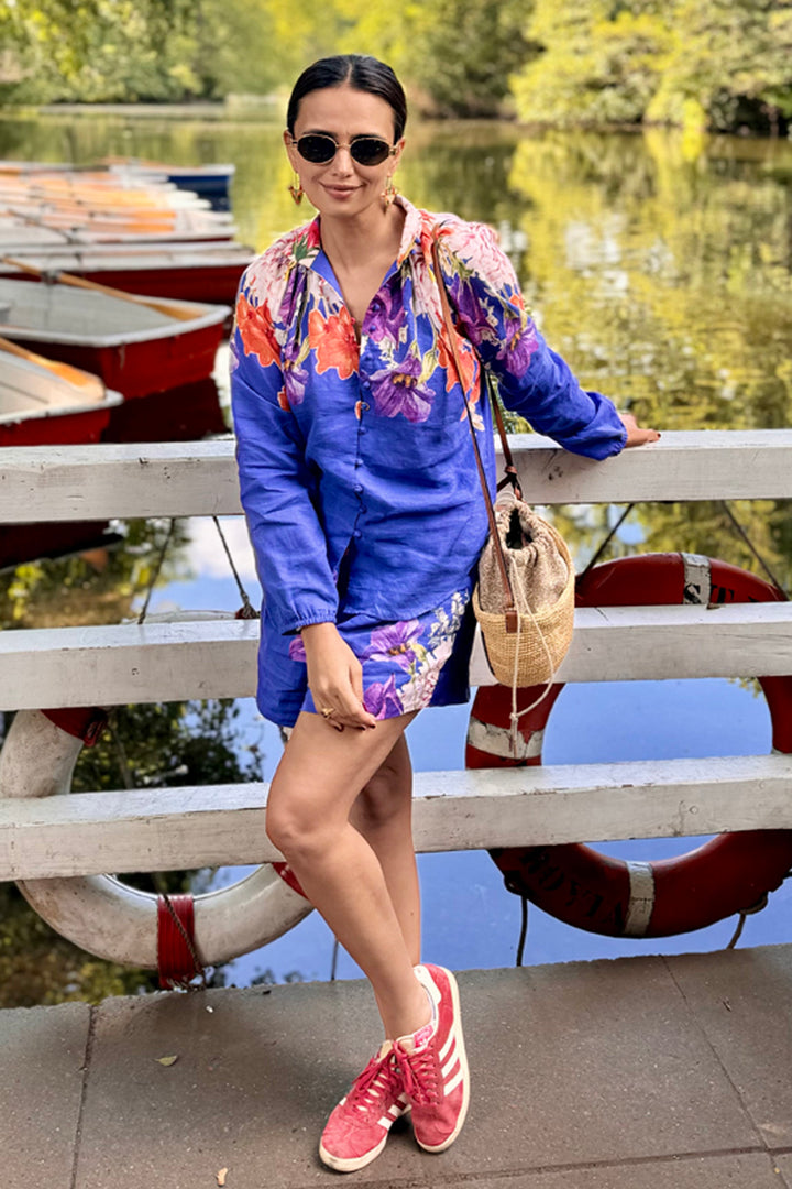 Roshni Chopra In Our Blue Isla Linen Shorts Set