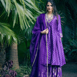 Purple Banarasi kali kurta set