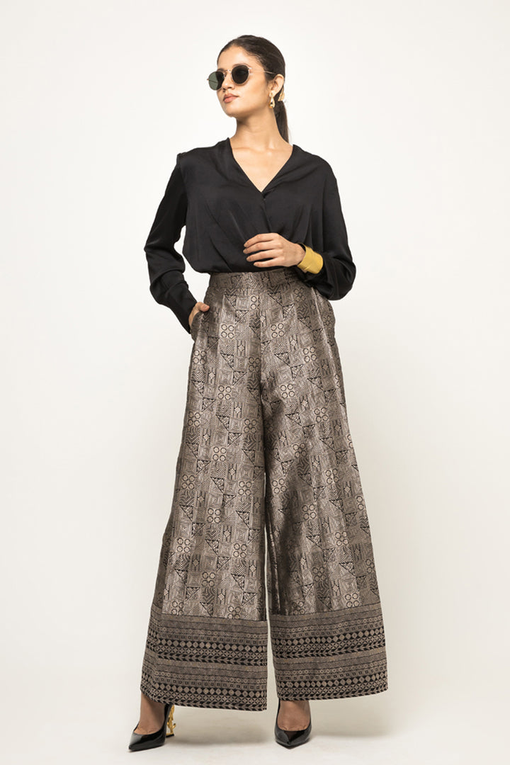 Black Jaal Weave Brocade Pant Set