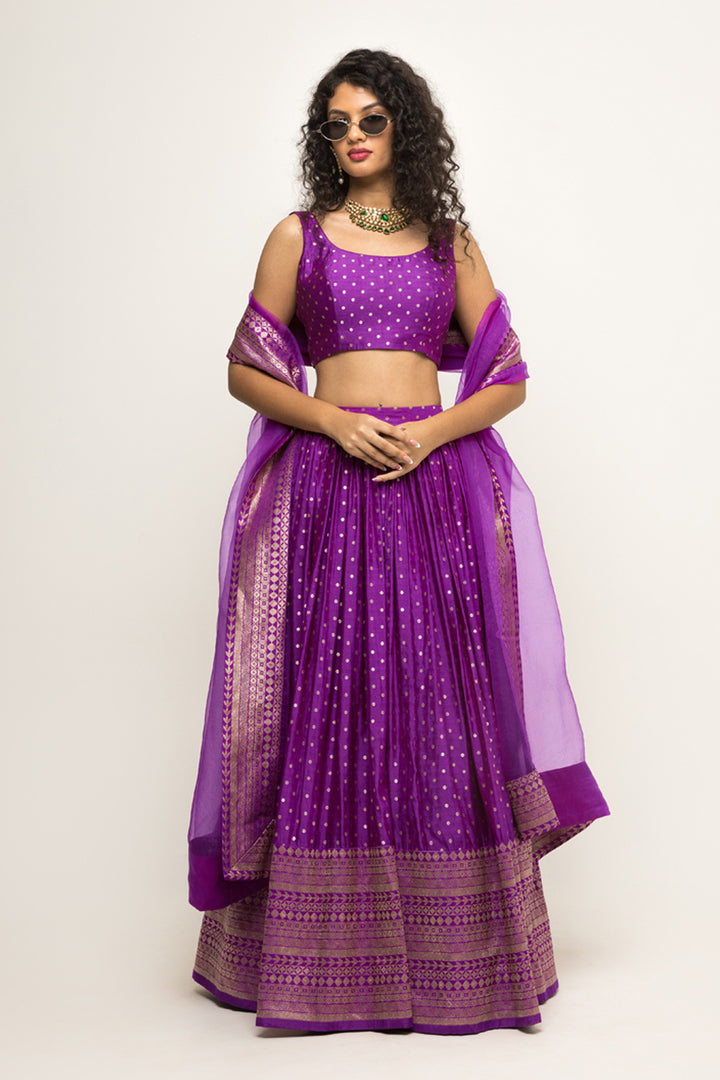 Purple Dotted Brocade Lehenga Set
