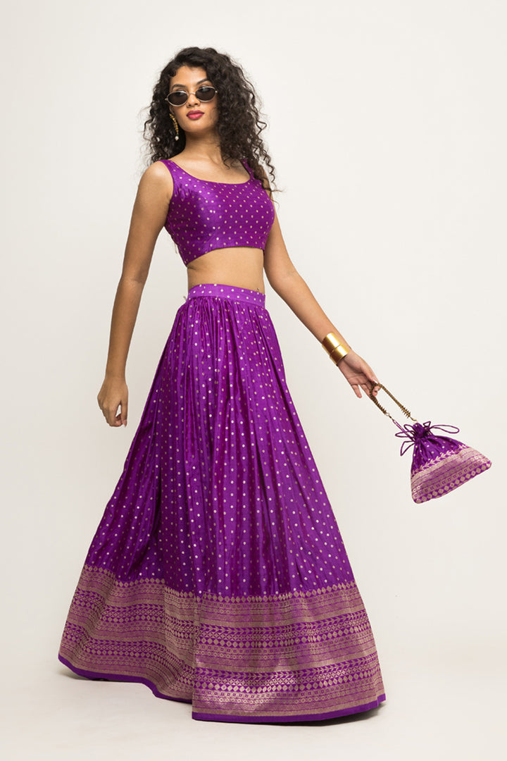 Purple Dotted Brocade Lehenga Set