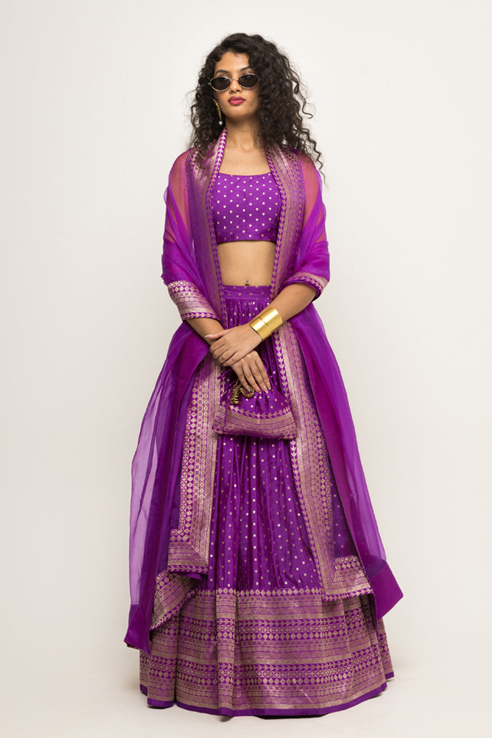 Purple Dotted Brocade Lehenga Set