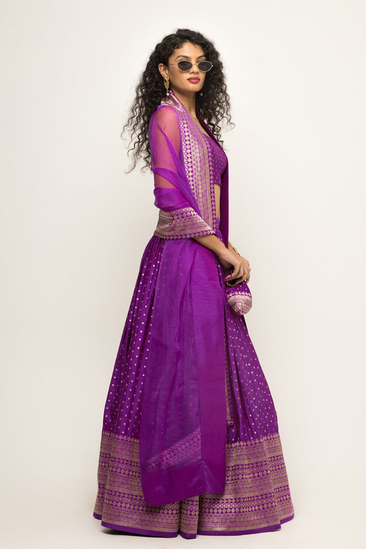 Purple Dotted Brocade Lehenga Set