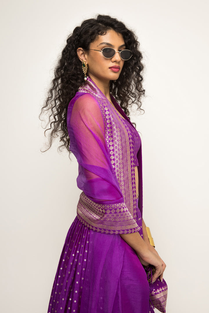 Purple Dotted Brocade Lehenga Set