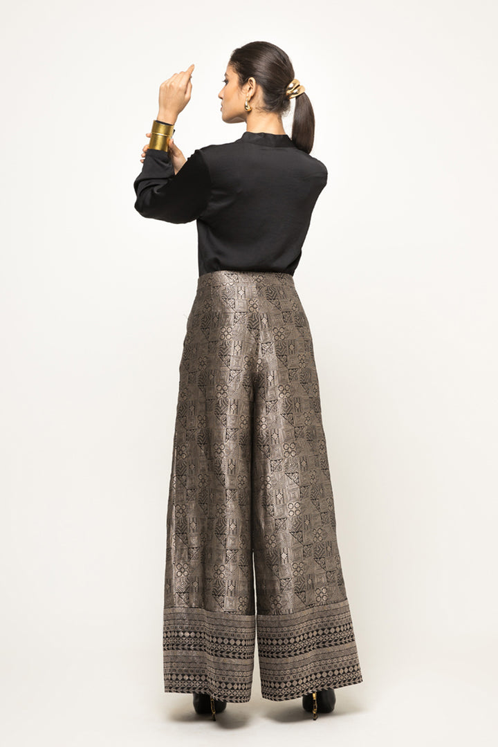 Black Jaal Weave Brocade Pant Set