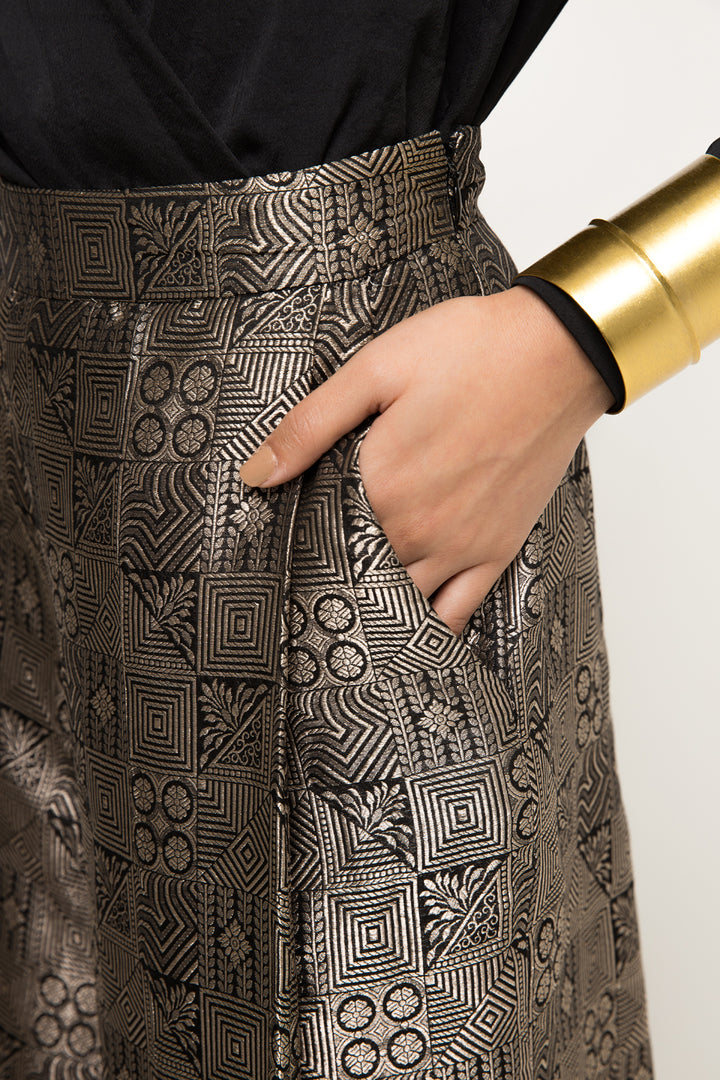 Black Jaal Weave Brocade Pant Set