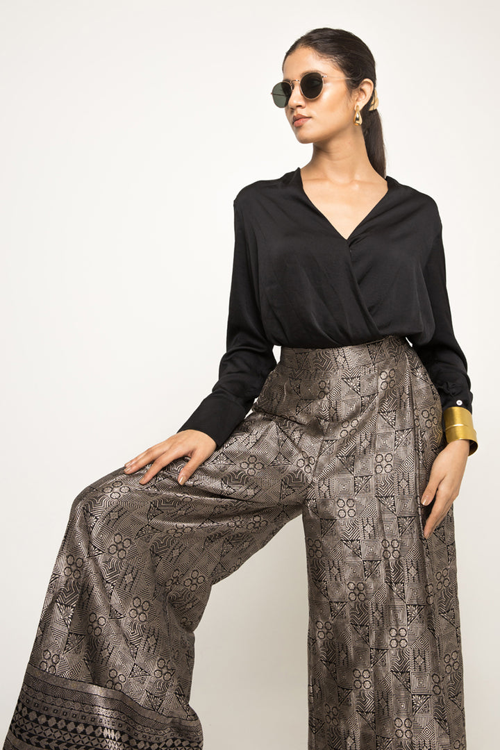Black Jaal Weave Brocade Pant Set