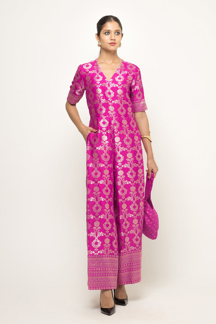 Maya-Statement Brocade jumpsuit (Pink)