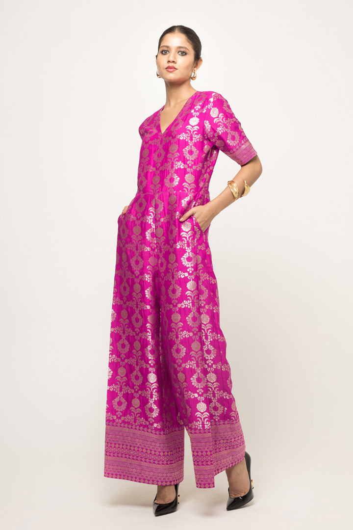 Maya-Statement Brocade jumpsuit (Pink)