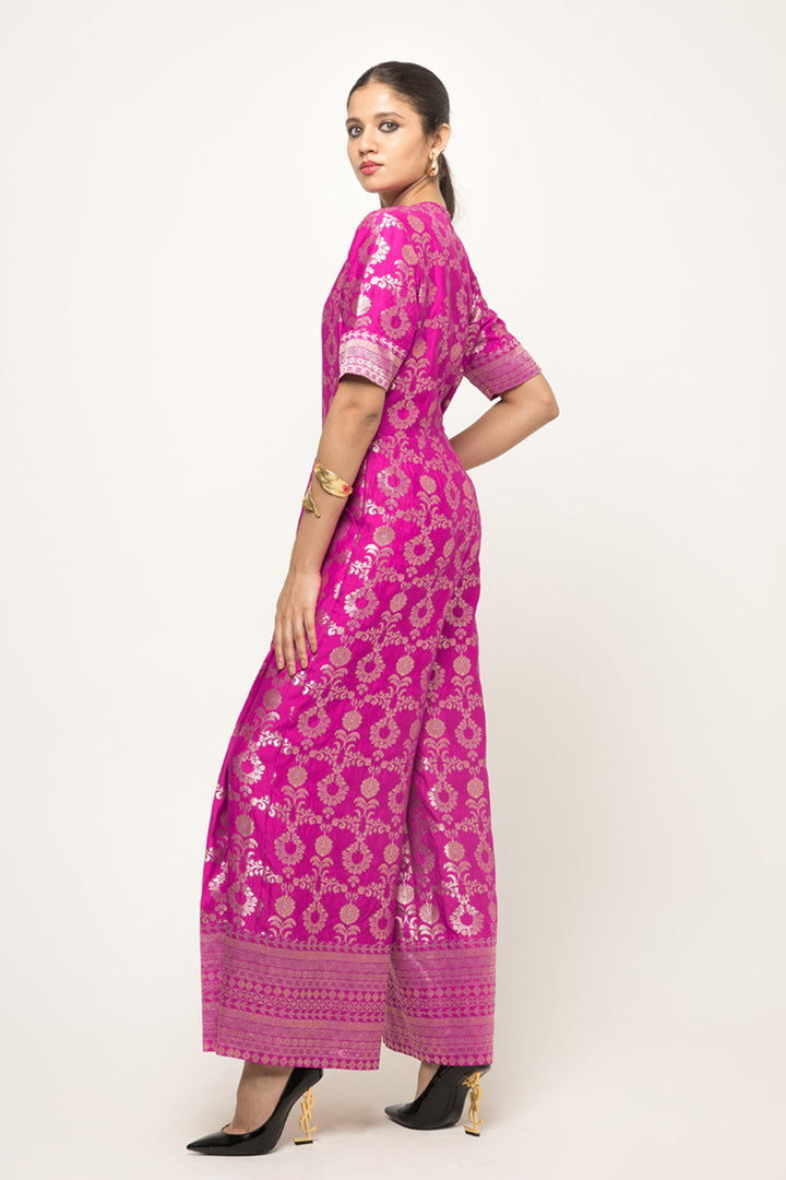 Maya-Statement Brocade jumpsuit (Pink)