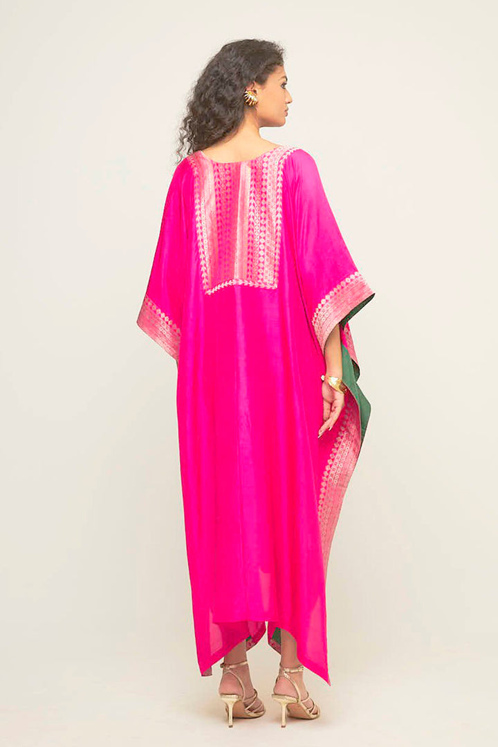 Siya-Silk Kaftan With Brocade Detail (Pink)