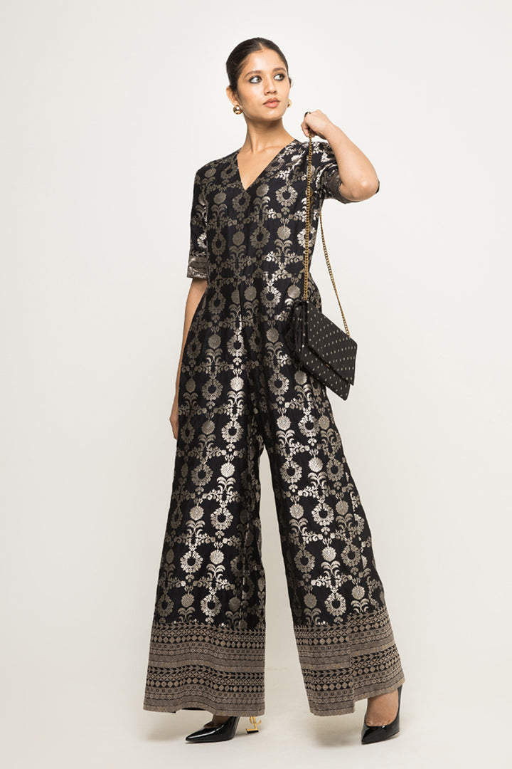 Maya-Statement Brocade Jumpsuit (Black)