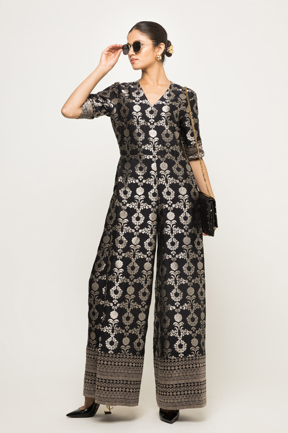 Maya-Statement Brocade Jumpsuit (Black)