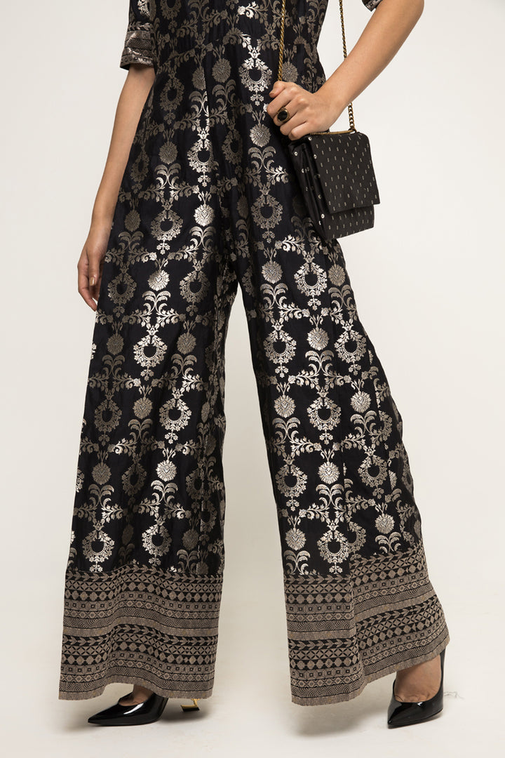 Maya-Statement Brocade Jumpsuit (Black)