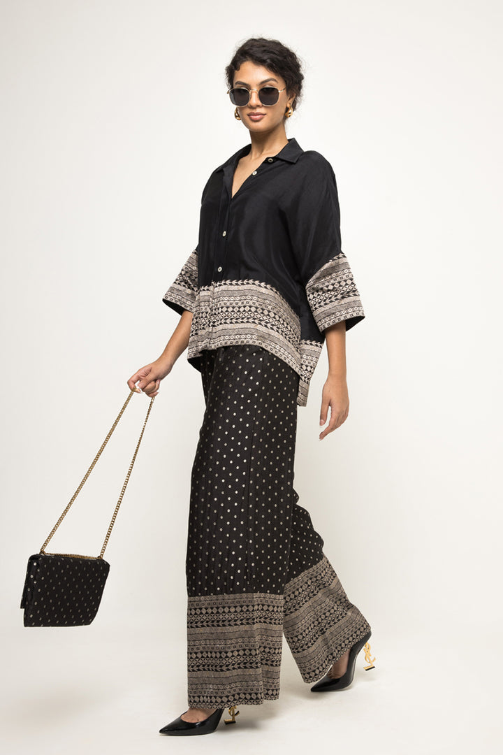 Jeha-Silk Shirt With Brocade Detail Paired With Statement Brocade Pants